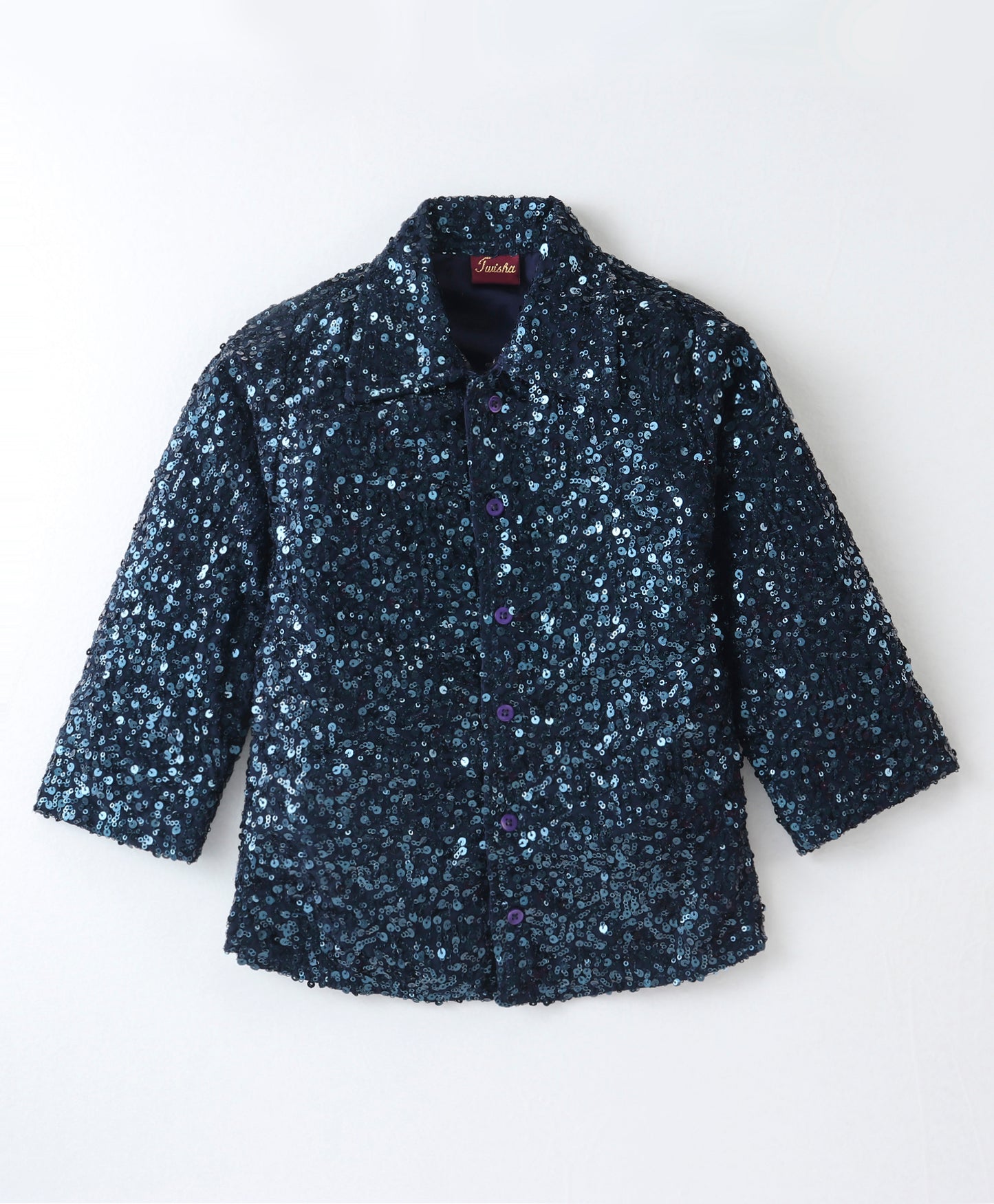 Elaisha Boys Navy Blue Sequin Long Sleeve Shirt & Shorts Set