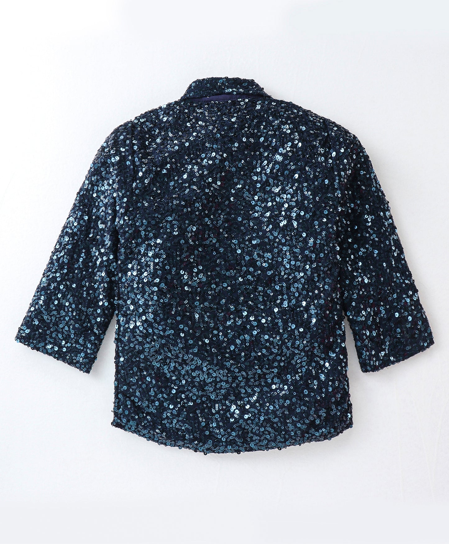 Elaisha Boys Navy Blue Sequin Long Sleeve Shirt & Shorts Set