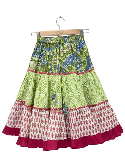 Elaisha Woven Cotton Sleeveless All Over Printed Top With Lehenga-Olivegreen & Pink
