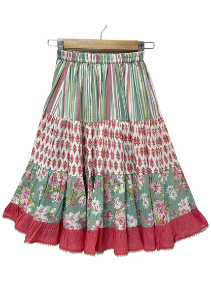 Elaisha Woven Cotton Sleeveless Solid Top With All Over Printed Lehenga-Coral & Olivegreen