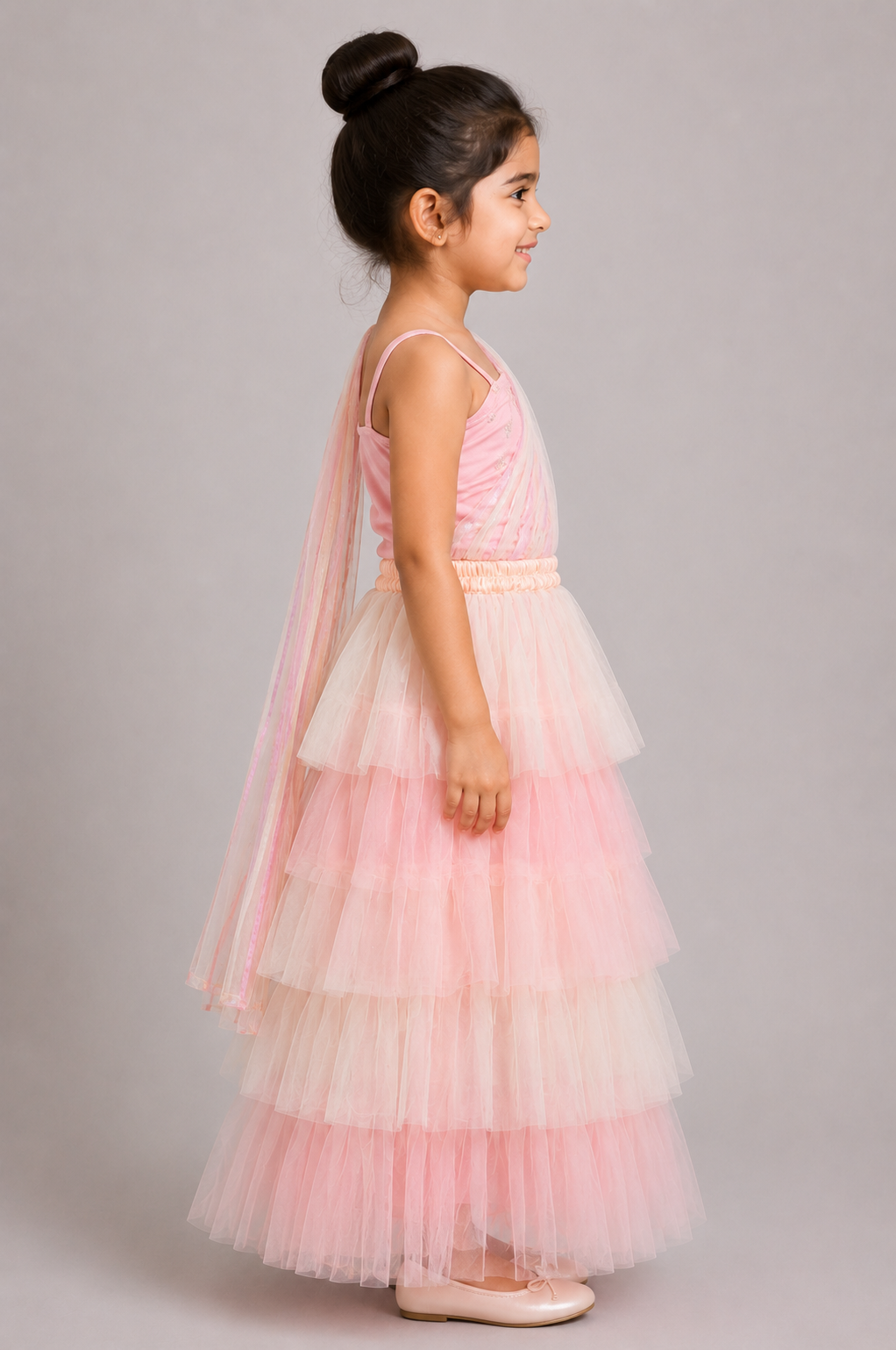 Elaisha Woven Sleeveless All Over Embroidered Top With Lehenga Set - Peach & White