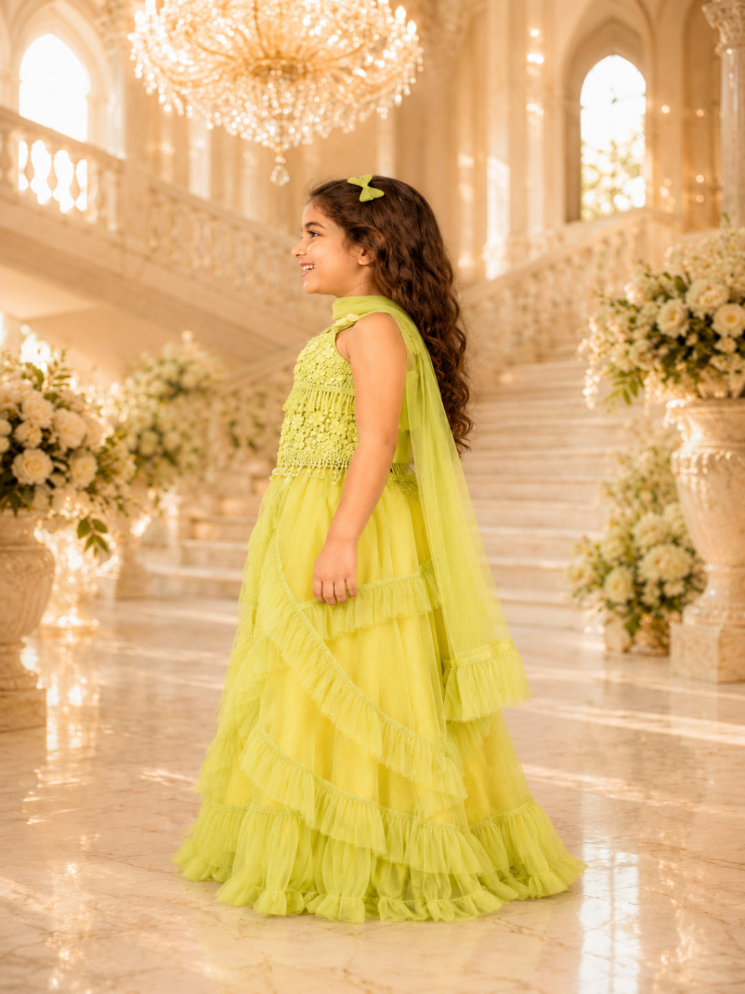 Elaisha Woven Sleeveless All Over Embroidered Top With Lehenga & Dupatta Set - Yellow
