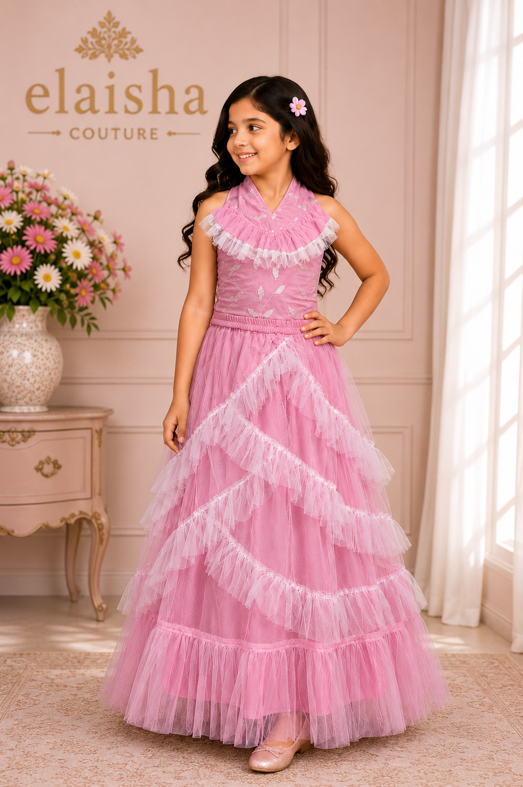 Elaisha Woven Sleeveless All Over Embroidered Top With Lehenga Set - Pink