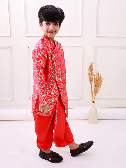 Elaisha Fullsleeves Embellished kurta with Dhoti - Red & Orange