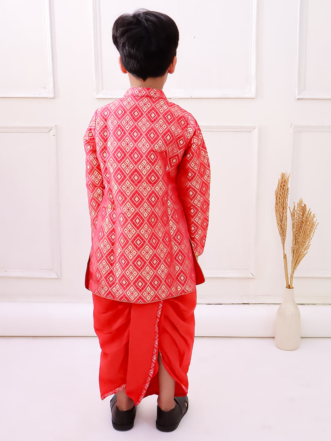 Elaisha Fullsleeves Embellished kurta with Dhoti - Red & Orange