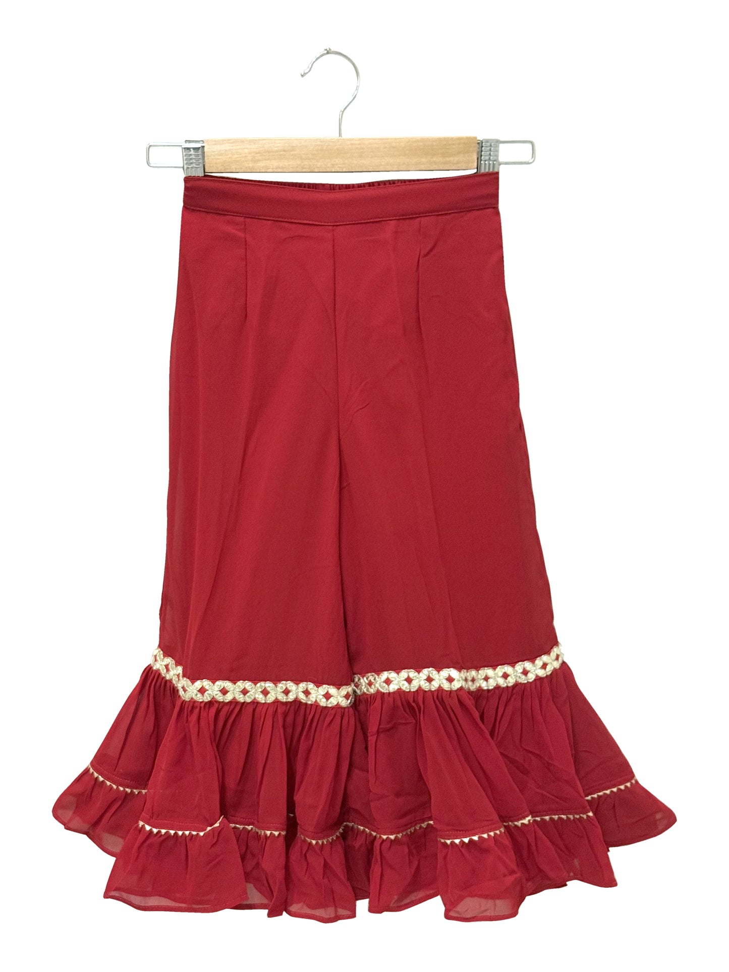 Elaisha Woven Brocade Half Sleeves Embellished Top With Palazzo-Red